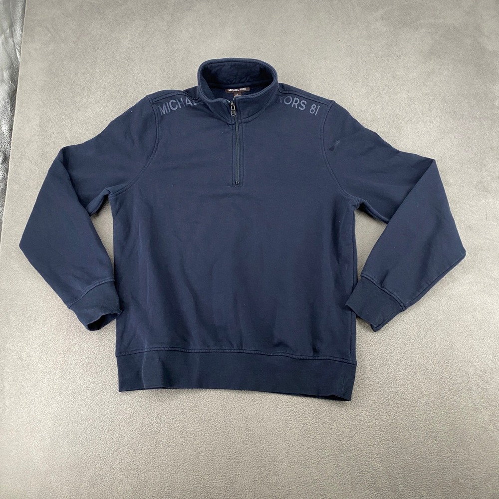 Michael Kors Mens Navy Blue Quarter Zip Fleece Pullover Sweatshirt XL 7368